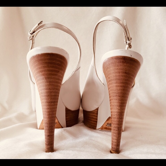 GUCCI WHITE Wedge & Wood High Heels Open Toe - Picture 3 of 8